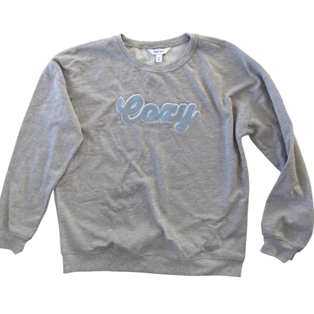 Nine West‎ Womens Cozy Chenille Applique Sweatshirt Heather Grey Size M